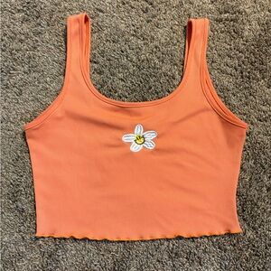 SHIEN Orange Cropped Daisy Tank Top
